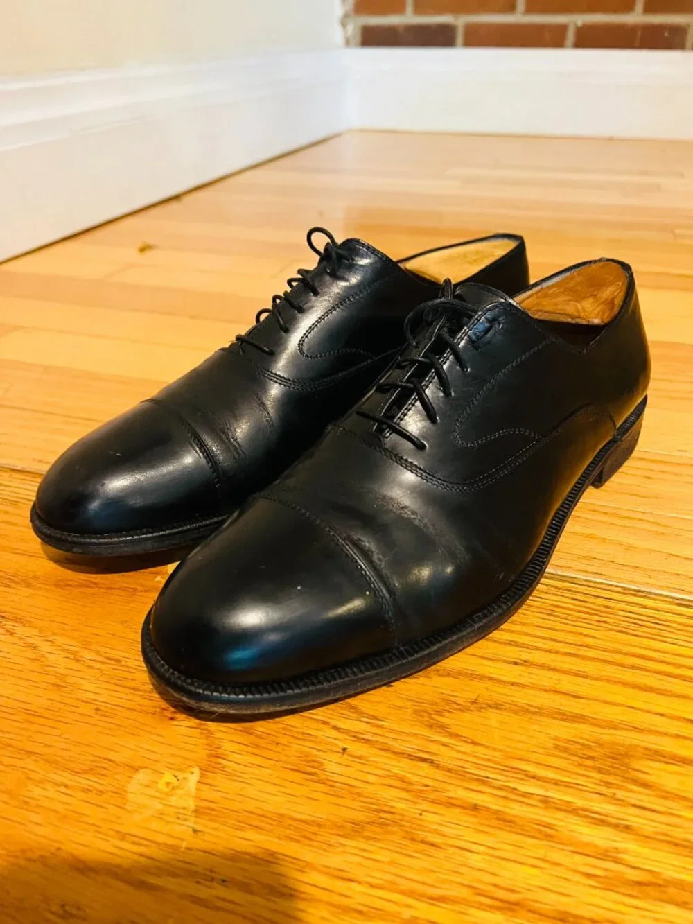 Salvatore Ferragamo Black Leather Cap Toe Oxford Dress Shoes US 10 Made in Italy